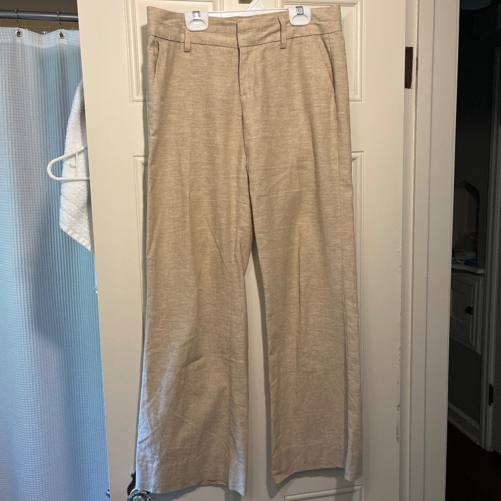 Beige linen-blend slacks